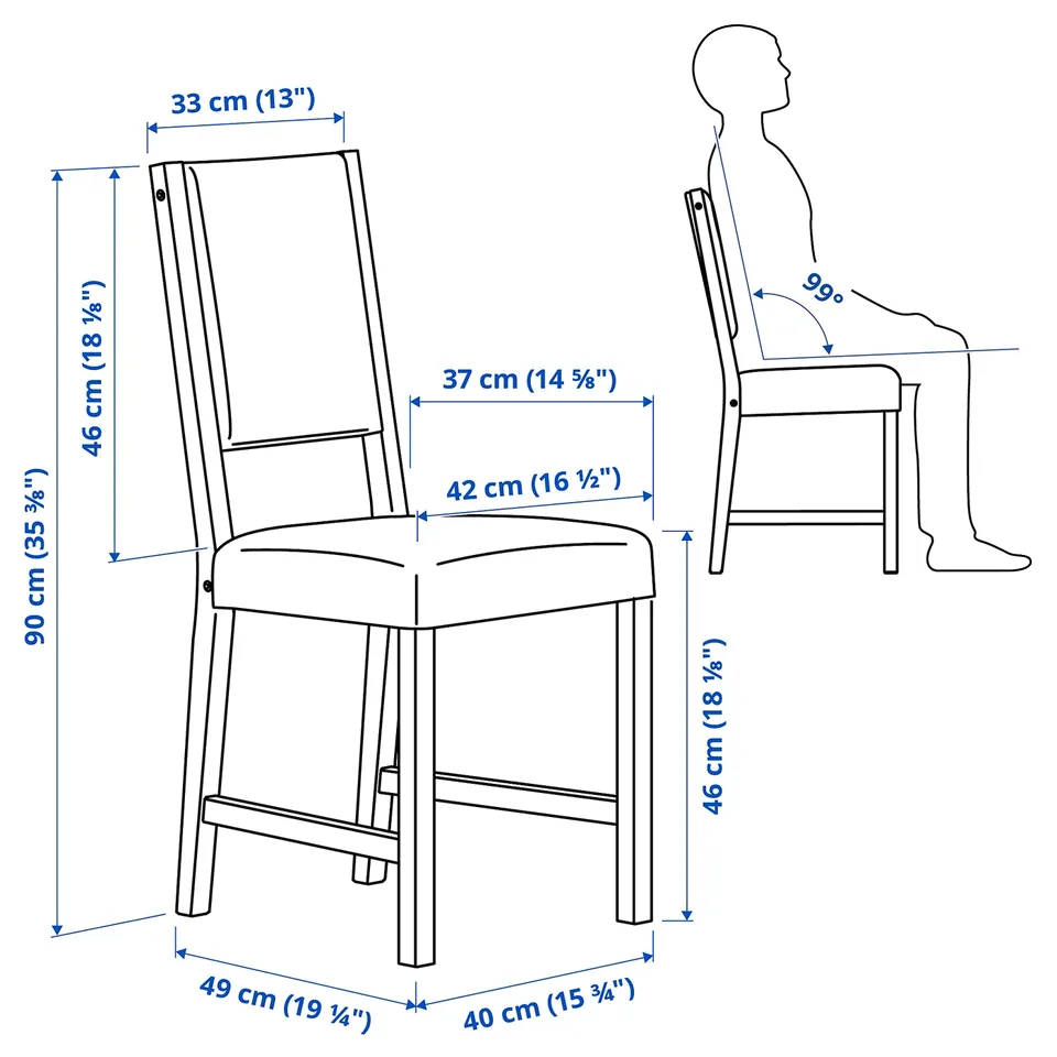 Illustration with measurements for the product: STEFAN.