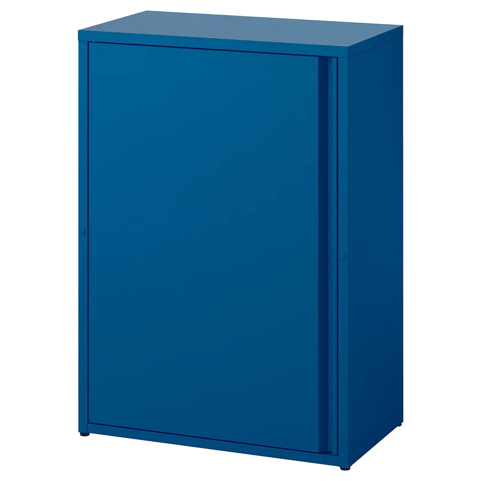 SUNDSÖ blue cabinet, rectangular, metal, adjustable shelves, indoor/outdoor.