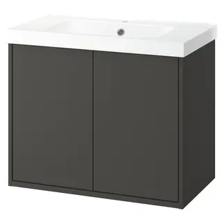 HAVBÄCK / ORRSJÖN wash-stnd w doors/wash-basin, dark grey, 82x49x69 cm