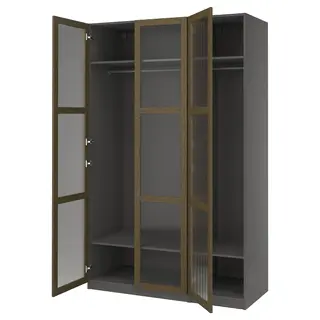 PAX / TONSTAD wardrobe combination, dark grey brown/stained oak veneer glass, 150x60x236 cm