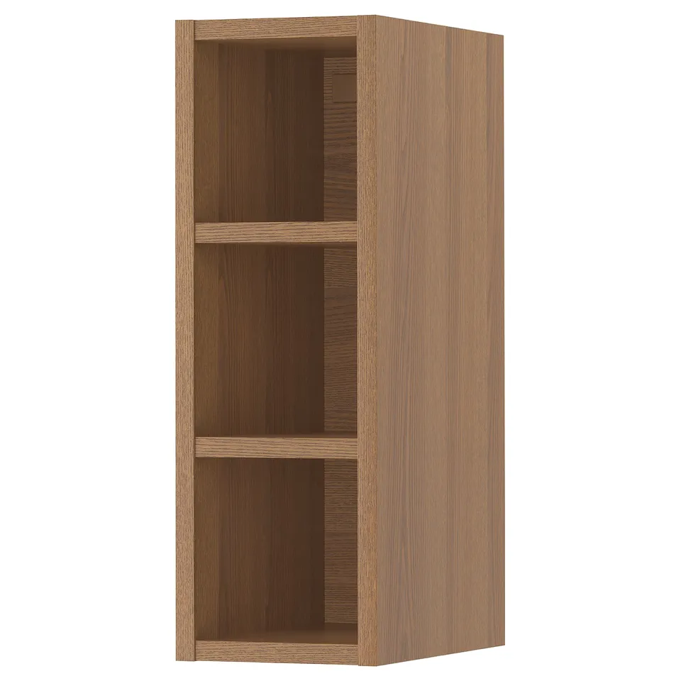 VADHOLMA brown wood open cabinet, rectangular, 3 shelves.