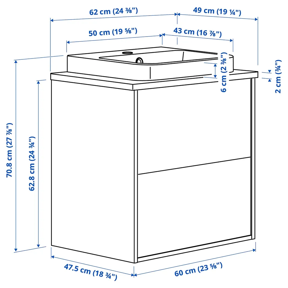 Illustration with measurements for the product: ÄNGSJÖN.