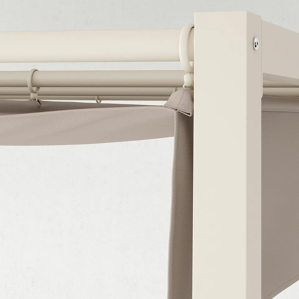 High-quality beige pergola with sturdy frame and durable, removable uv-protective canopy.