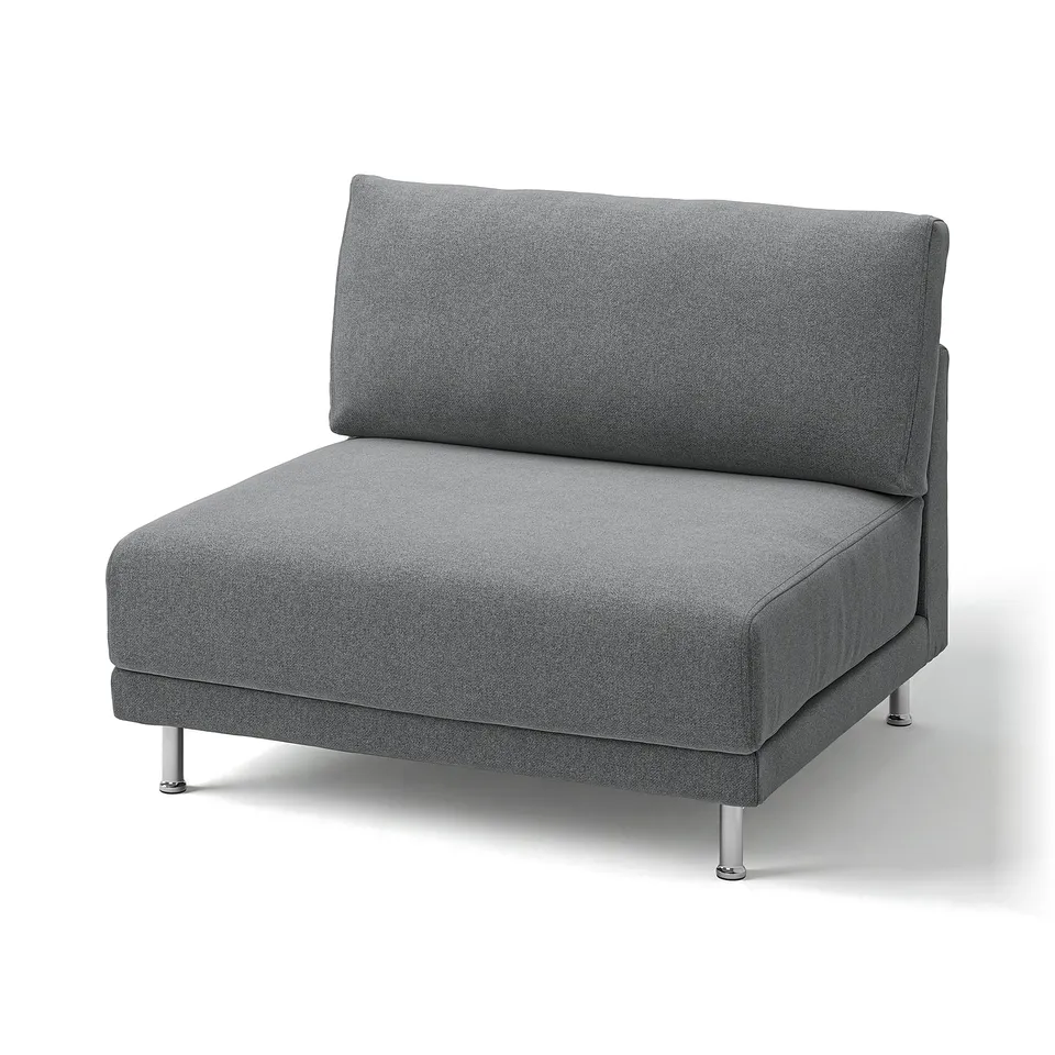 UPPÅKRA 1. 5-seat sofa, grey, plush fabric, modern design, chrome legs.