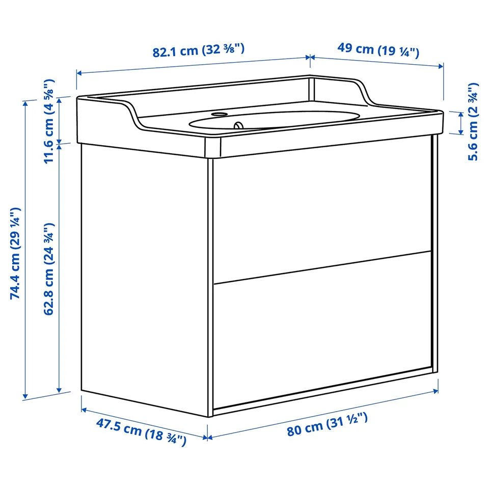 Illustration with measurements for the product: TÄNNFORSEN.