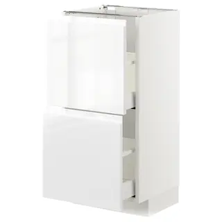 METOD / MAXIMERA base cabinet with 2 drawers, white/Voxtorp high-gloss/white, Width 40.0 x Depth 39.1 x Height 88.0 cm