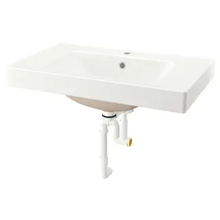ORRSJÖN deep wash-basin with water trap, white, Width 82.3 x Depth 49.4 x Height 6.4 cm