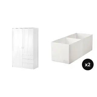 MUSKEN/STUK set: wardrobe with 2 doors+3 drawers + box with compartments x2