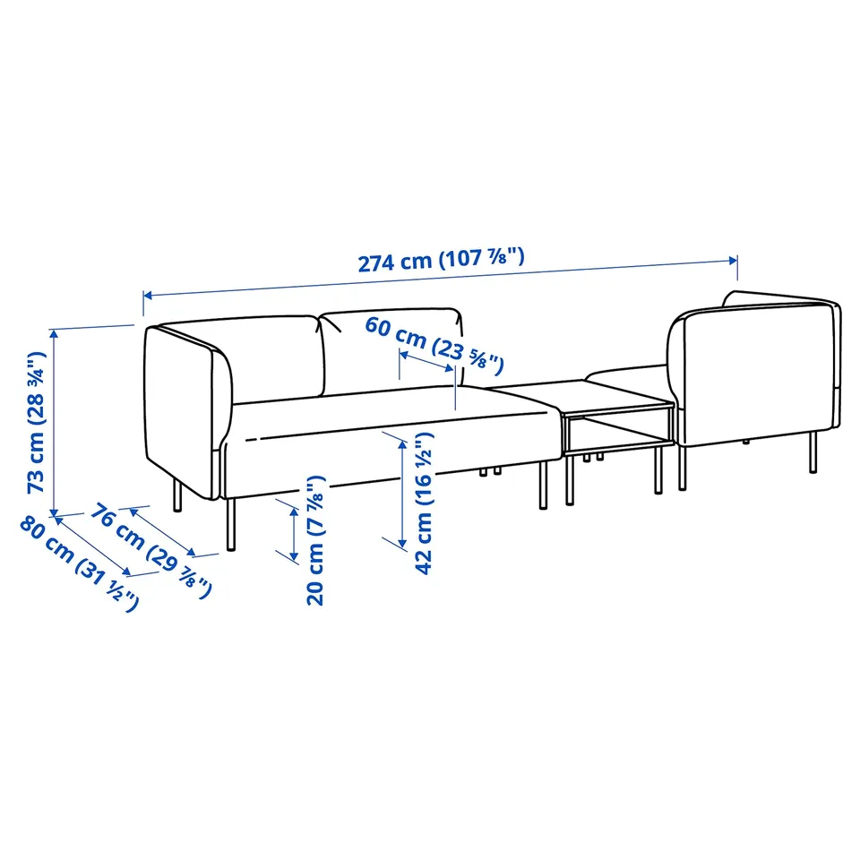 Illustration with measurements for the product: LILLEHEM.
