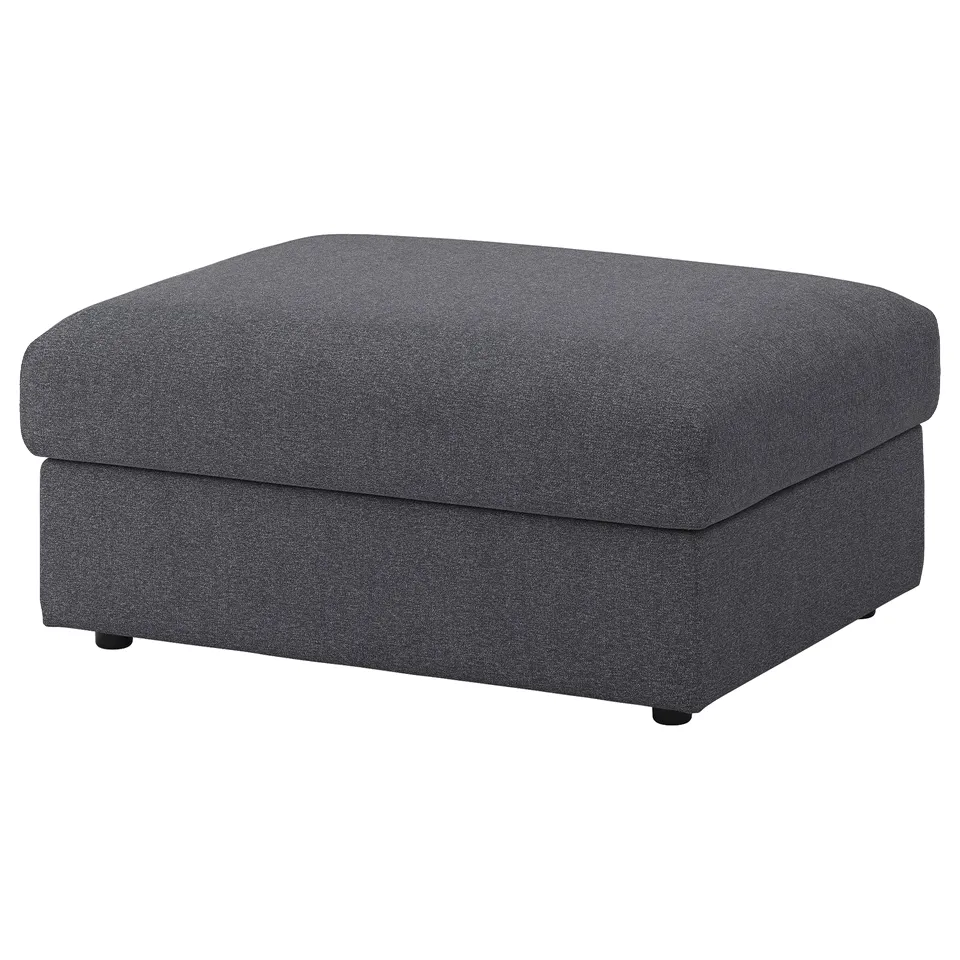 VIMLE ottoman, grey, soft wool-like fabric, square, simple design.