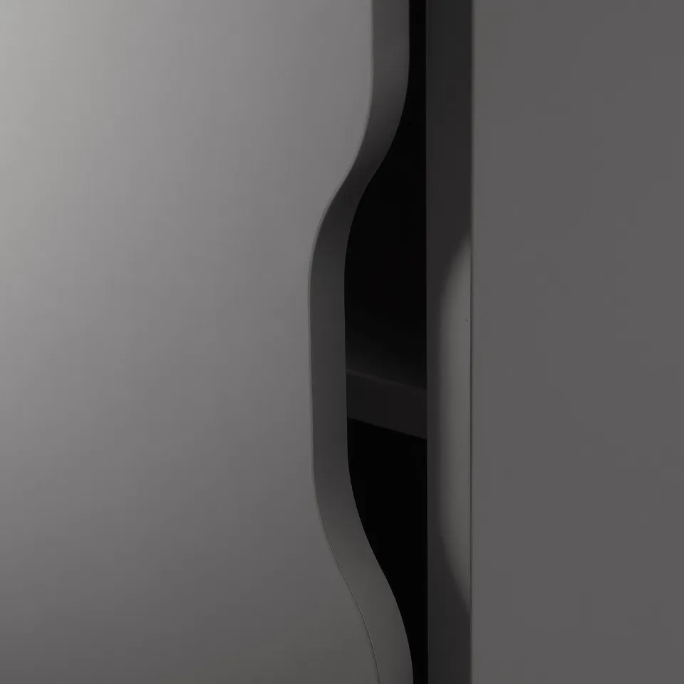 Close-up of a sleek, modern storage unit with smooth corners and castors, showing high-quality finish and design.