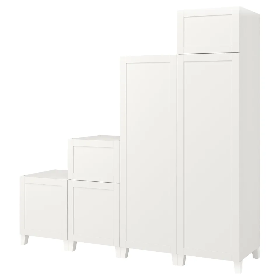 PLATSA Wardrobe w 6 doors, white/Sannidal white, 240x57x231 cm