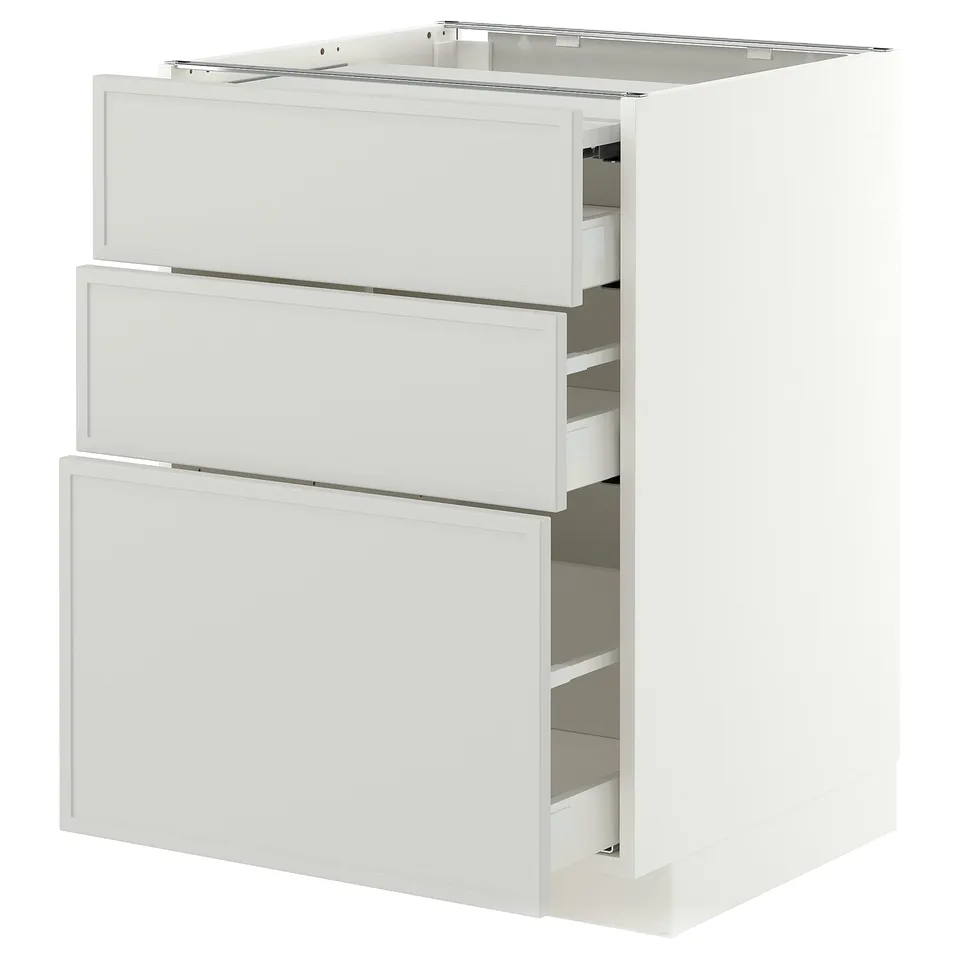 METOD / MAXIMERA Bc w pull-out work surface/3drw, white/Aspudden light grey, 60x60x80 cm