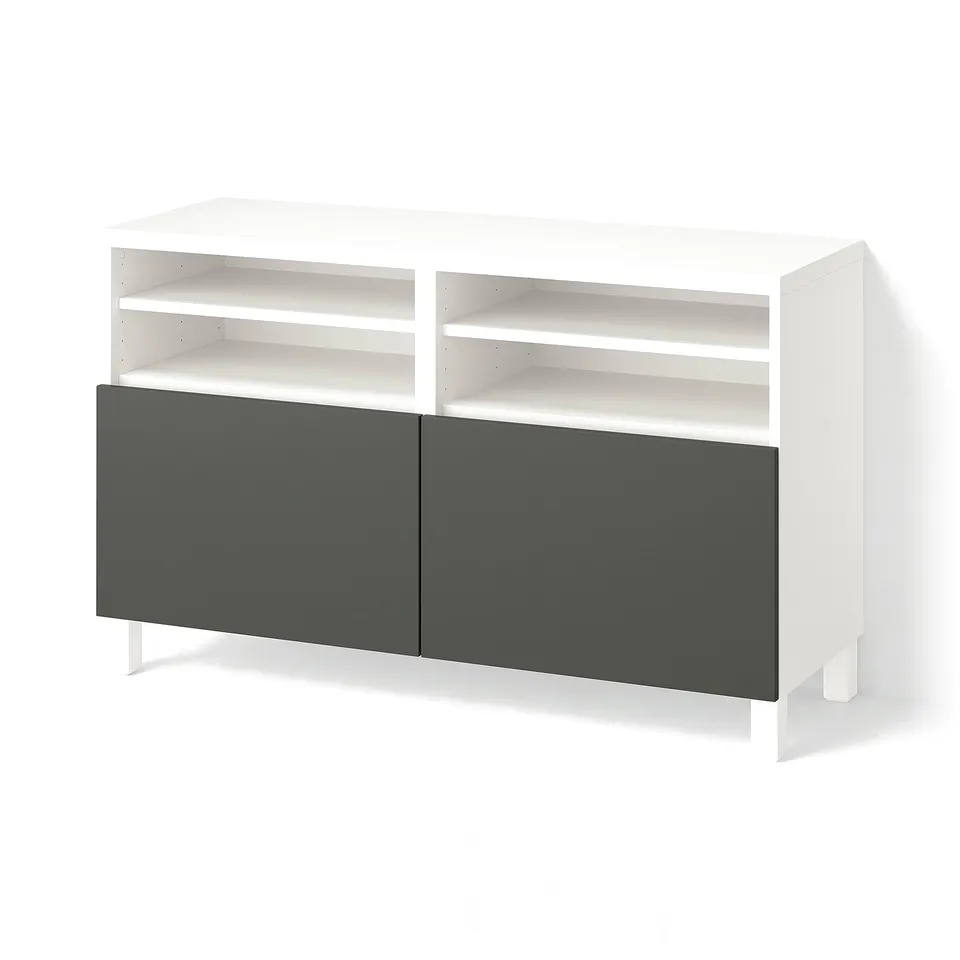 BESTÅ TV bench with doors, white/Lappviken/Stubbarp dark grey, 120x42x74 cm