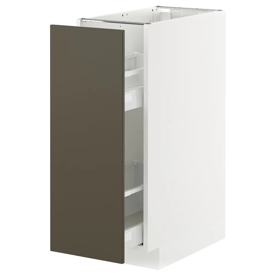 METOD kitchen cabinet, white with brown drawer, modern design.