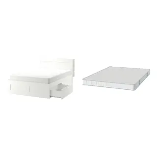 BRIMNES/BRUKSVARA Bed with 16cm thick mattress, pocket sprung, foam, extra firm
