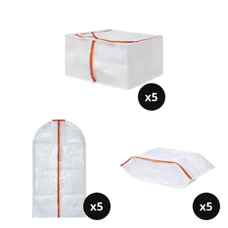 PÄRKLA set: storage case x5 + clothes cover x5 + shoe bag x5