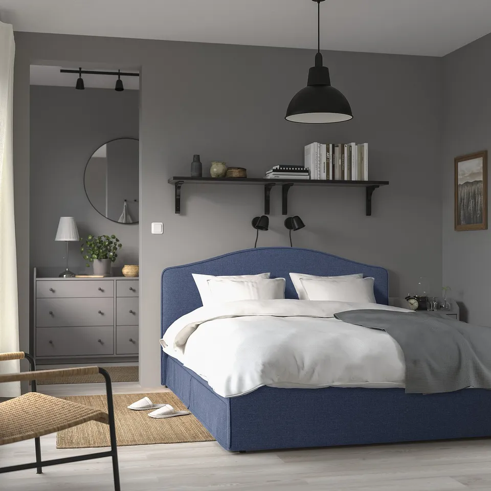 RAMNEFJÄLL Cover bed frame, Kilanda dark blue, 180x200 cm