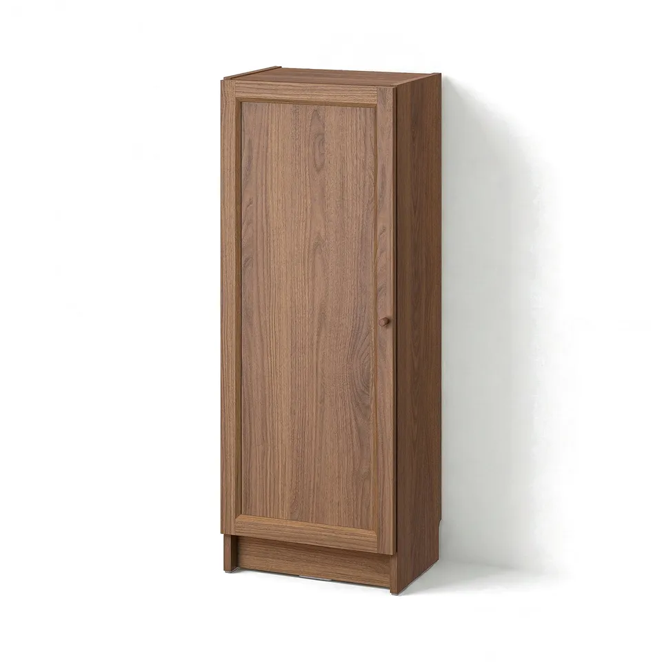 BILLY bookcase, wooden, rectangular, single door, wall-mounted, simple design.