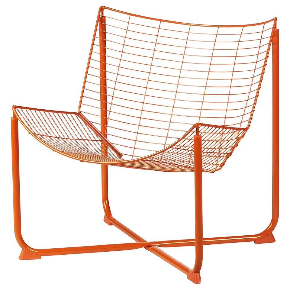 SKÅLBODA orange wire armchair, 1980s design, bowl-shaped seat, grid back, modern classic.