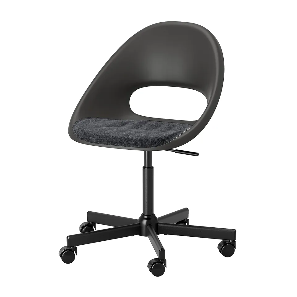 Black PYNTEN office chair seat pad, curved, recycled, fits loberget & eldberget.