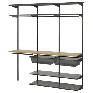 BOAXEL wardrobe combination, anthracite/oak, Width 182.4 x Depth 40.0 x Height 200.6 cm