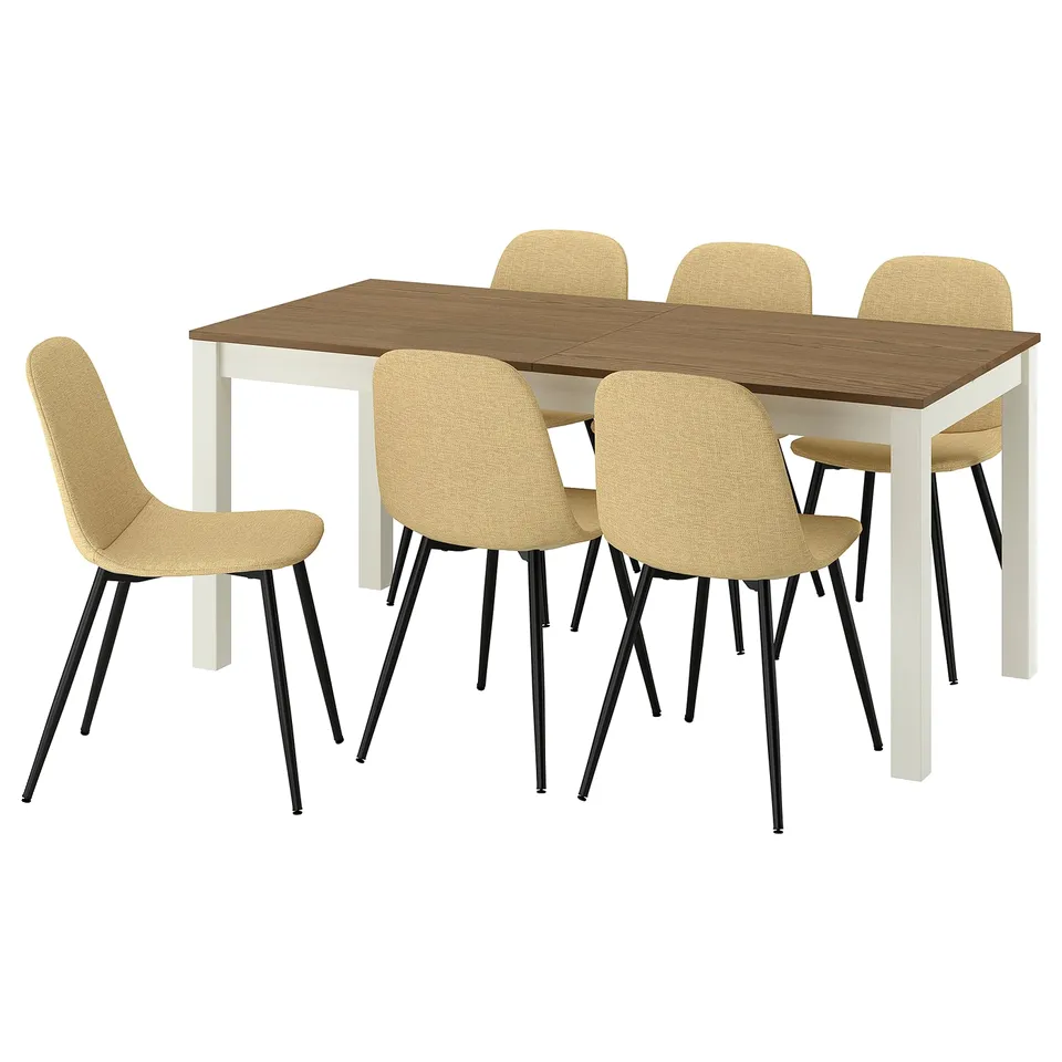 ÅLHULT / NORDMANSSKÄR Table and 6 chairs, beige/brown/Letafors yellow-beige black, 170/220x80 cm