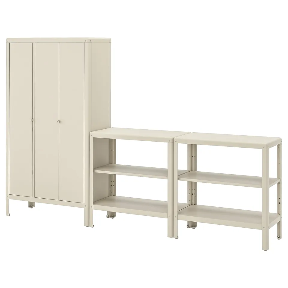KOLBJÖRN Shelving unit with cabinet, beige/outdoor indoor, 171x37x161 cm