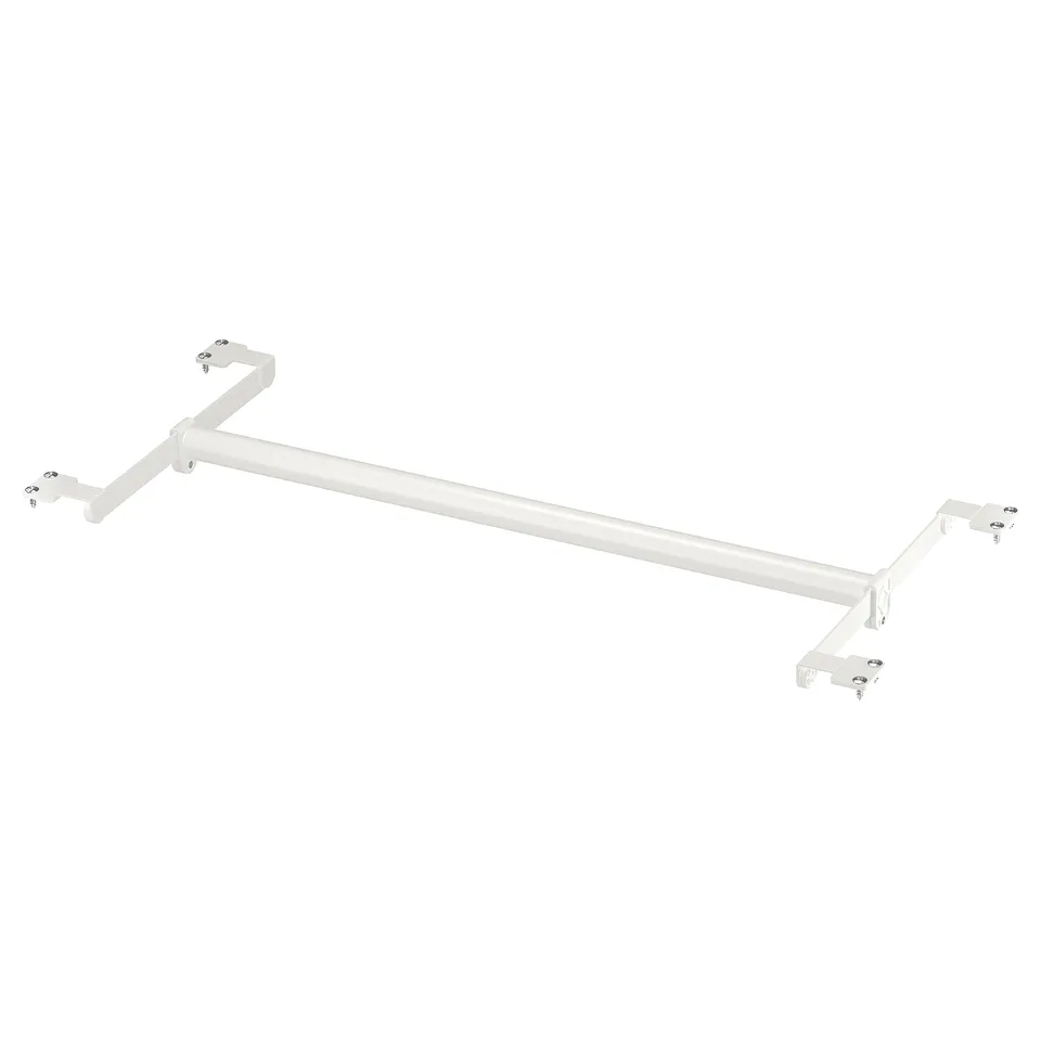 White ENHET extendable clothes rail, steel & plastic, mounts between cabinets.