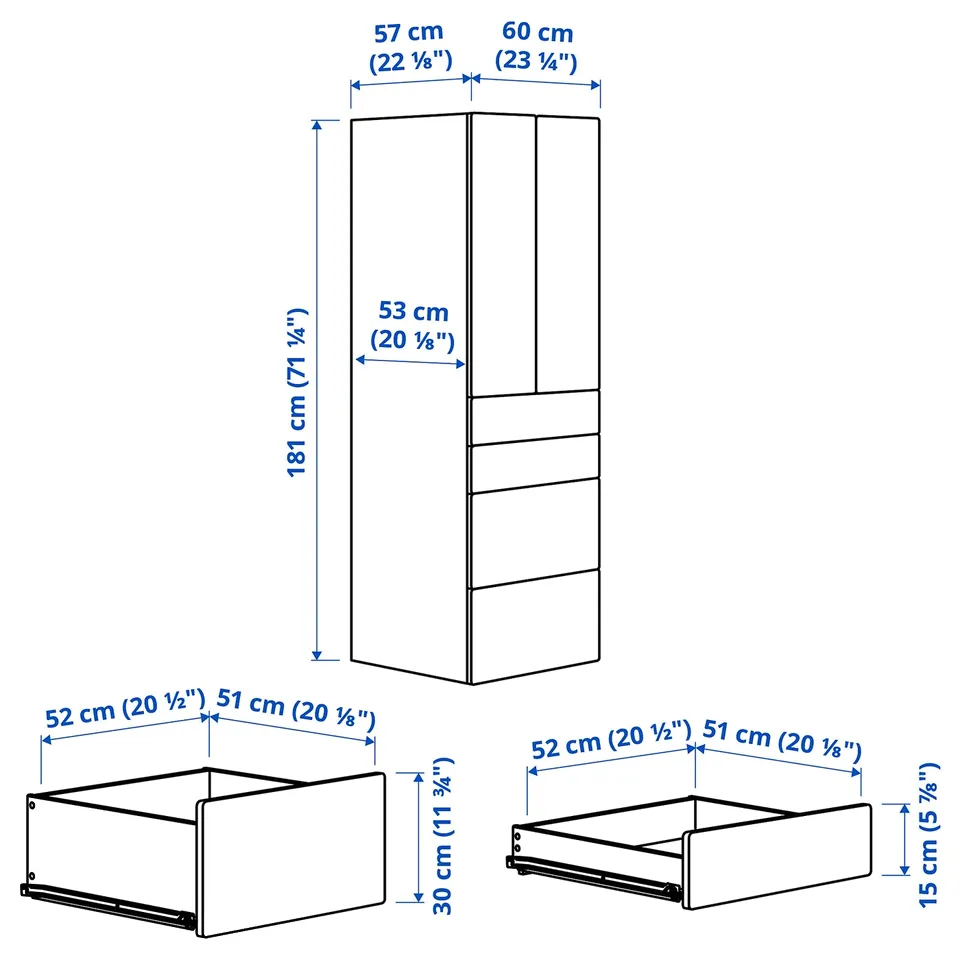 Illustration with measurements for the product: SMÅSTAD.