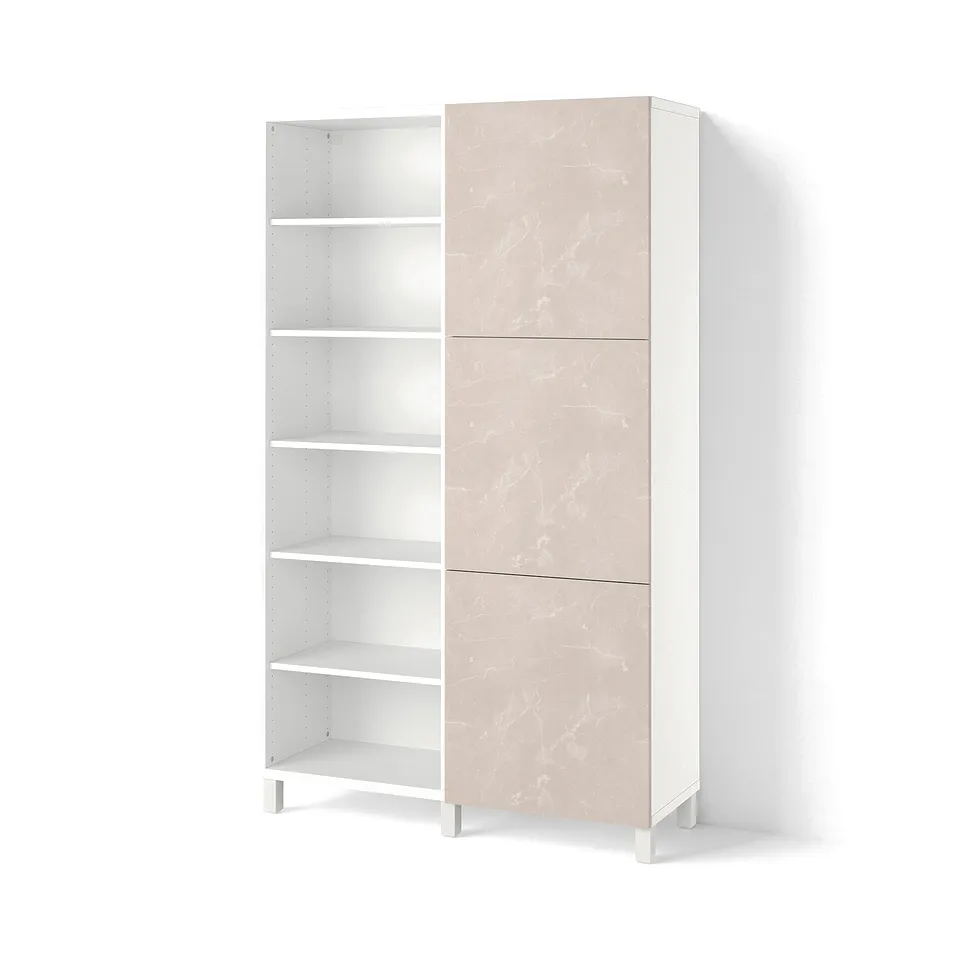 BESTÅ Storage combination with doors, white Bergsviken/beige marble effect, 120x42x202 cm