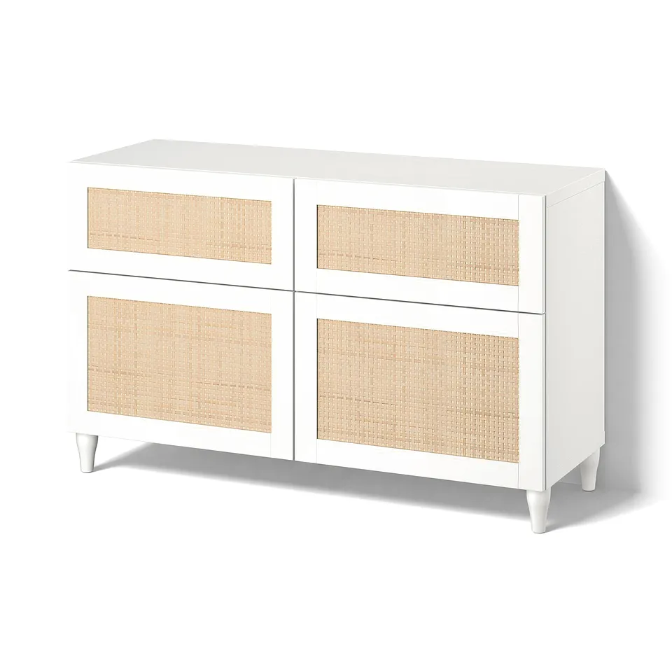 BESTÅ Storage combination w doors/drawers, white Studsviken/Kabbarp/white woven poplar, 120x42x74 cm
