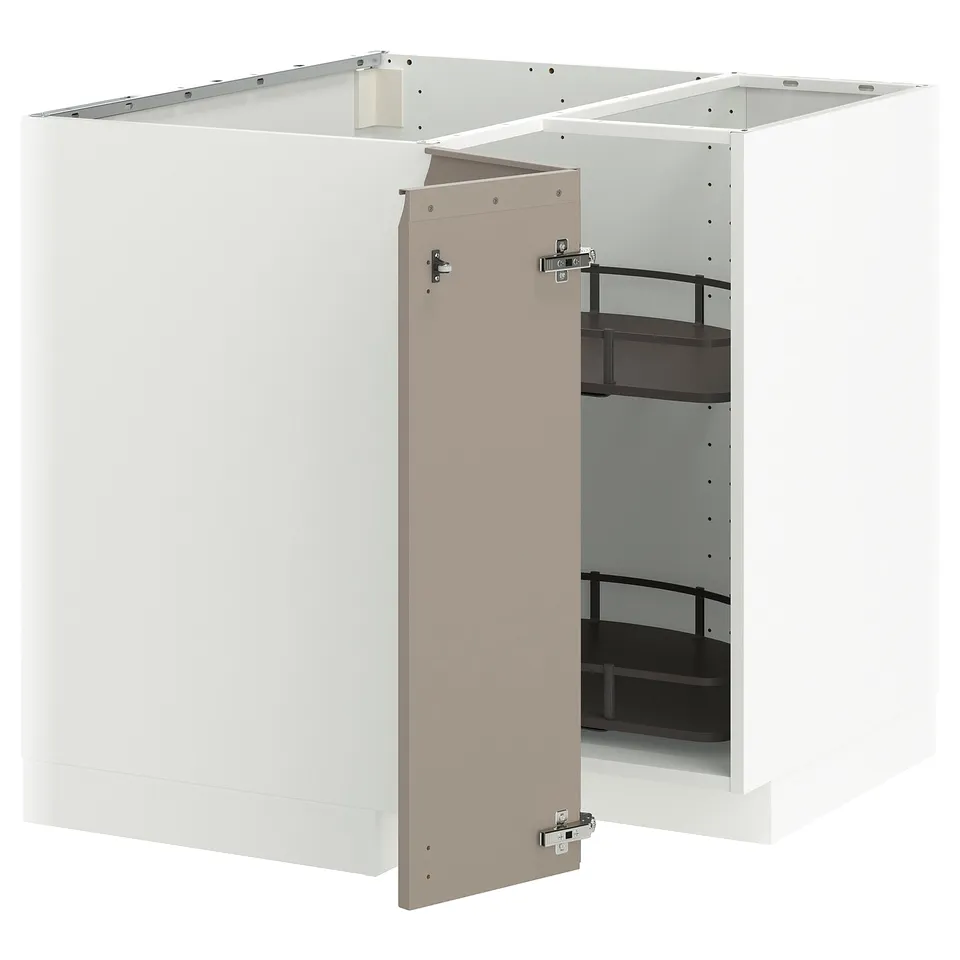 METOD kitchen cabinet, white with grey-beige door, modern design, metallic hinges.
