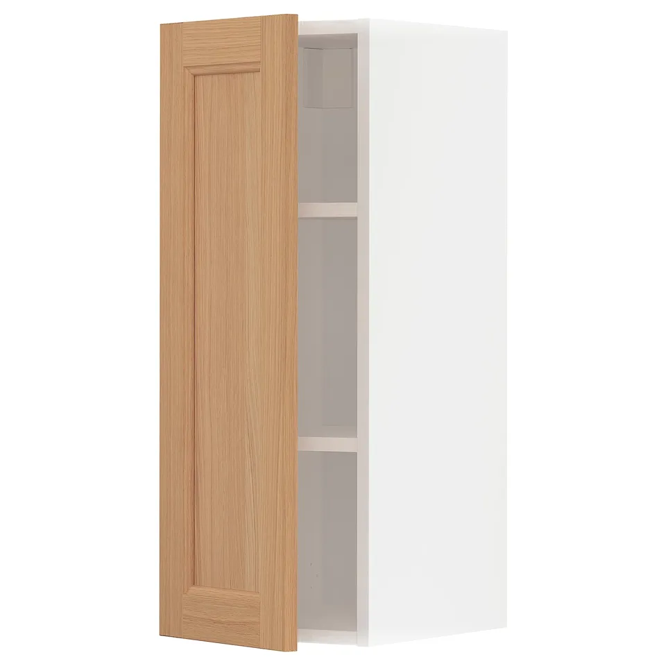 METOD kitchen unit, light wood, tall & white, 1 shelf, modern design.