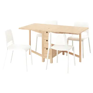 NORDEN / TEODORES table and 4 chairs, birch/white, 26/89/152 cm
