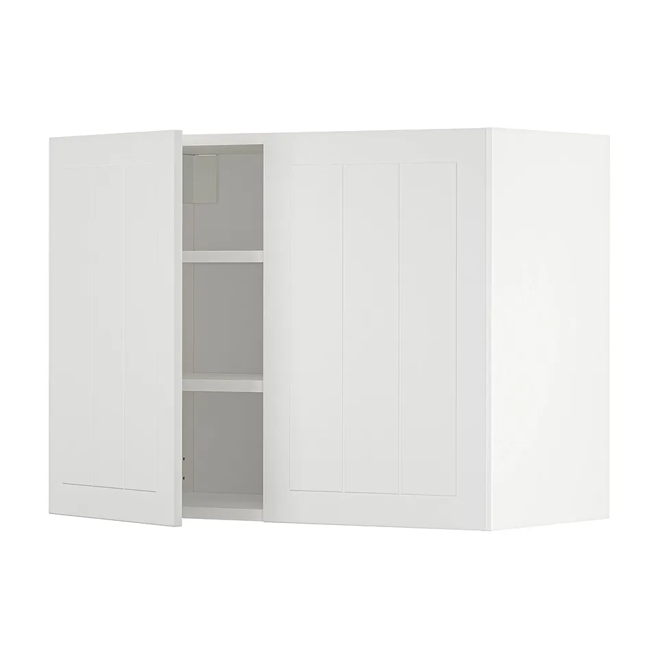 METOD white kitchen cabinet with two doors and shelves.