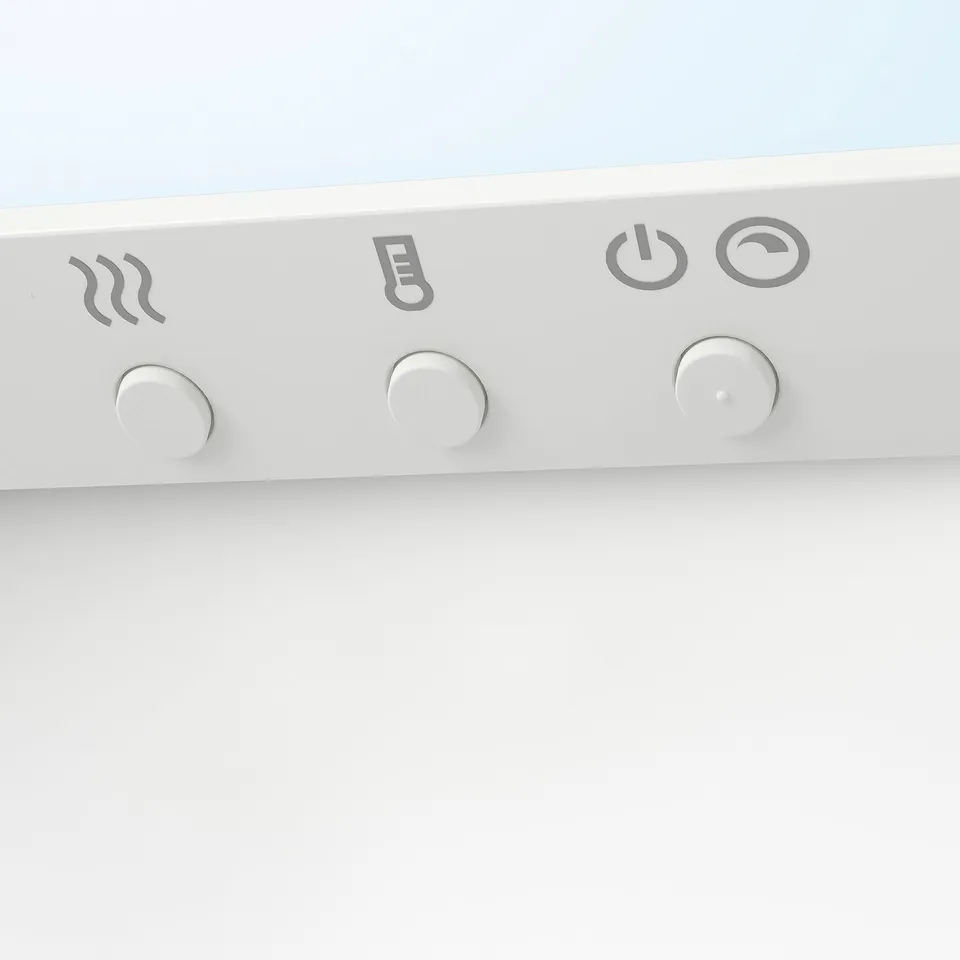White control panel with clear, tactile buttons and icons, indicating high-quality design and easy usability.