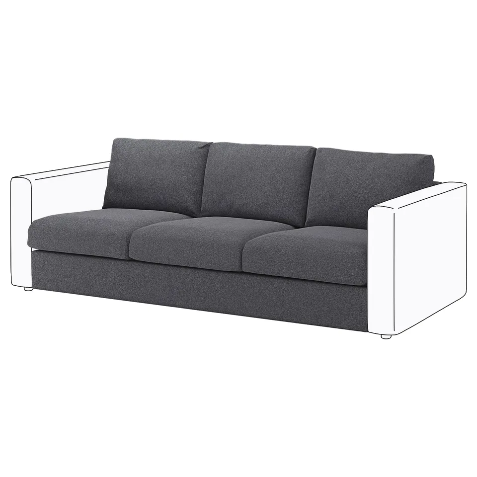 VIMLE sofa, modern design, dark grey fabric, clean lines, with removable cover.