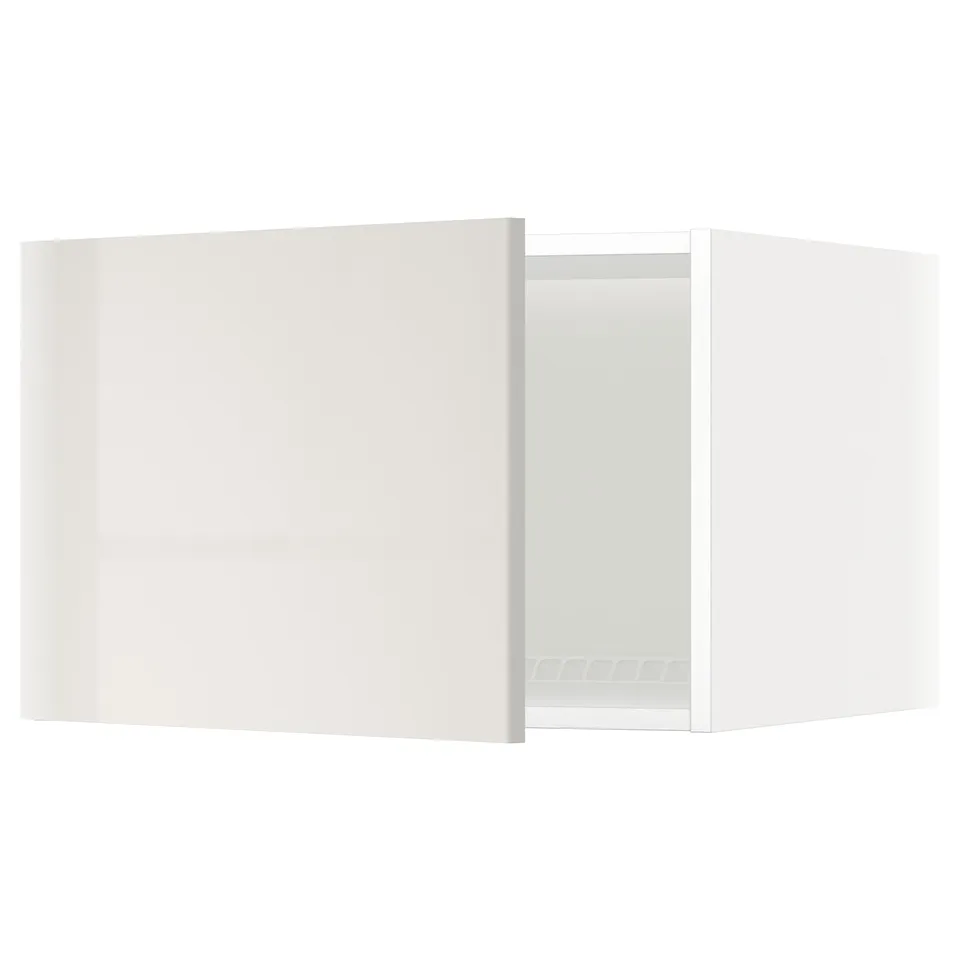 White high-gloss kitchen cabinet, rectangle shape, modern design with sleek door.