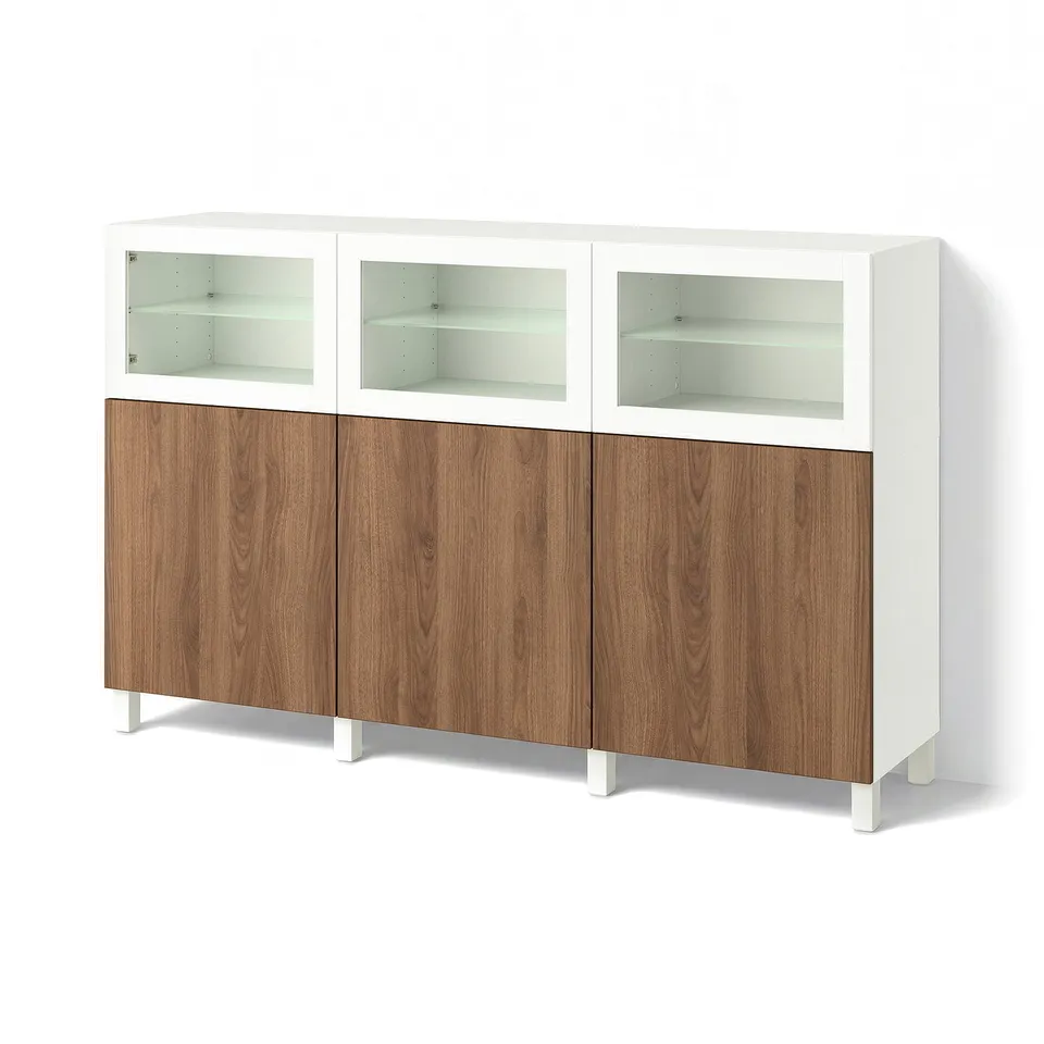 BESTÅ Storage combination with doors, white Lappviken/brown walnut effect, 180x42x112 cm