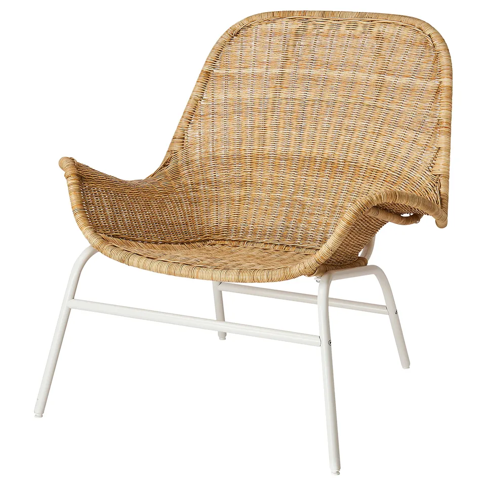 Natural wicker armchair - FRYKSÅS, light brown, wicker & metal, curved design.