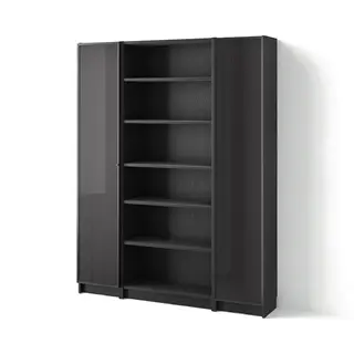 BILLY / HÖGBO bookcase combination w glass doors, black oak effect, 160x202 cm