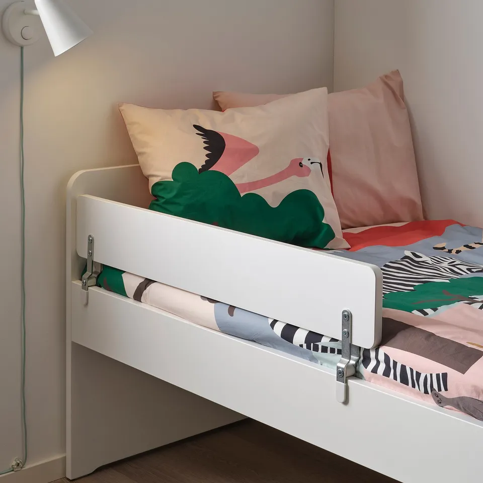 SLÄKT / NATTAPA Bed frame w guard rail+slat bd base, white, 90x200 cm