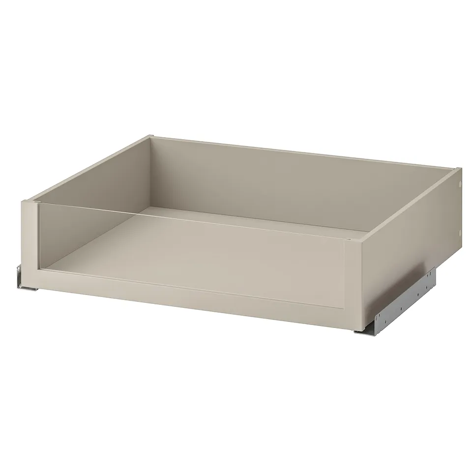 KOMPLEMENT drawer, beige, rectangular, glass front, fiberboard sides.