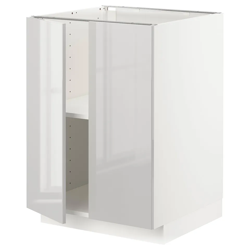 White METOD kitchen cabinet, glossy finish, square shape, with adjustable shelves and modern design.