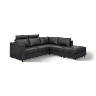 VIMLE corner sofa, 4-seat, with open end with headrests/Grann/Bomstad black, Depth 98 cm