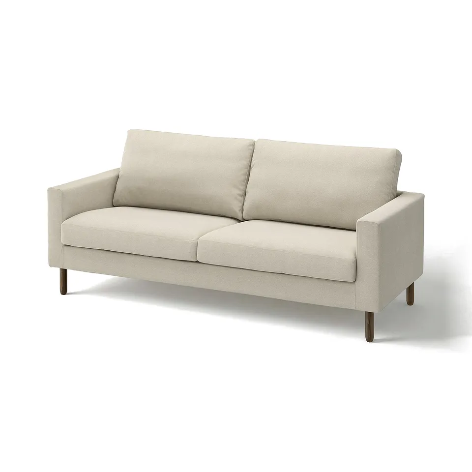 SALTSJÖBADEN light grey sofa: modern, boxy shape, wooden legs, soft fabric.