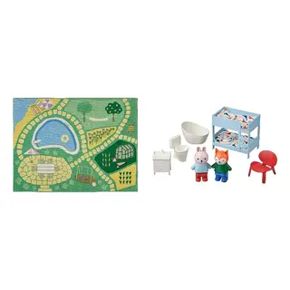 HUSET/HUSSPARV set: rug + dollhouse furniture and figures