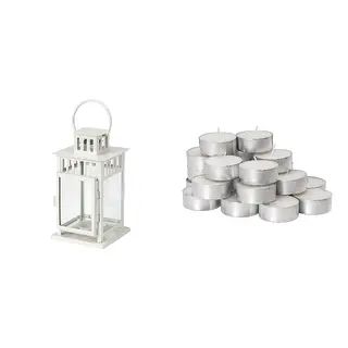 BORRBY/GLIMMA set: lantern for tealight + unscented tealight