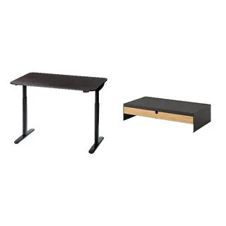 BOLLSIDAN/ELLOVEN set: desk sit/stand + monitor stand with drawer